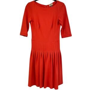 Issa London Orange Red Short Sleeve Dropped Waist Pleated Mini Dress Womens 4